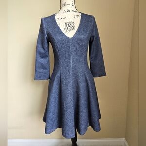Hutch Anthropologie Dress Womens M Blue Mini Fit And Flare 3/4 Sleeve